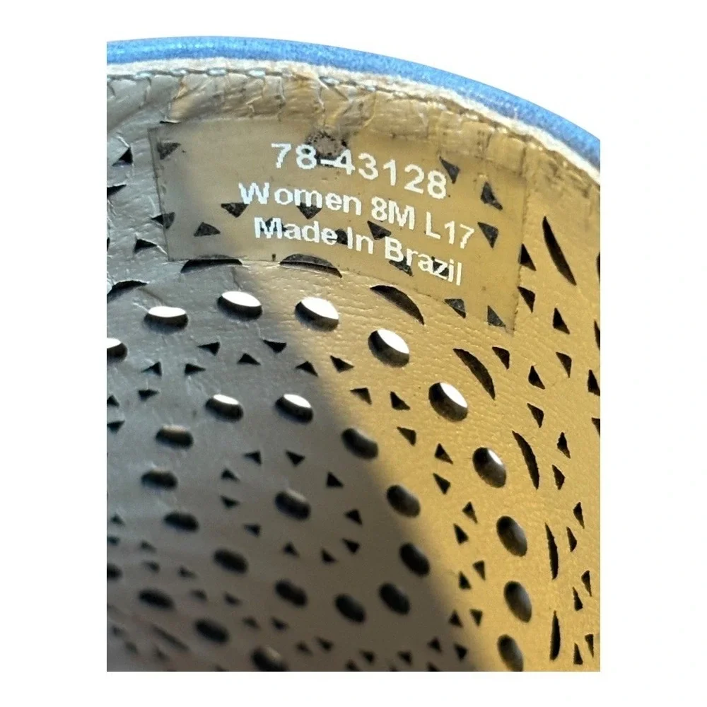 Johnston & Murphy Wedge Sandals Womens 8‎ Blue Laser Cut Espadrille Thong Mules